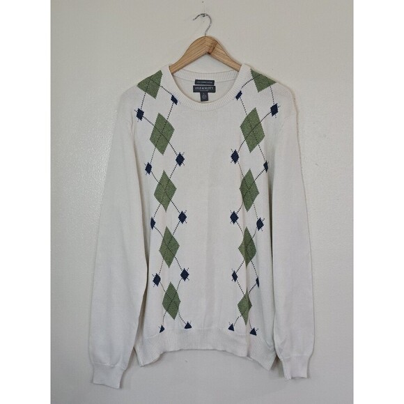 Lyle & Scott Argyle Pullover Sweater Mens Size Large Combed Cotton V Neck Golf - Picture 1 of 9
